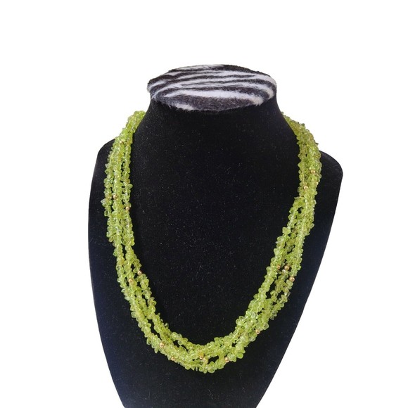 14KT Yellow Gold Peridot & Gold Beaded Multiple Strand Statement Necklace - Picture 2 of 10
